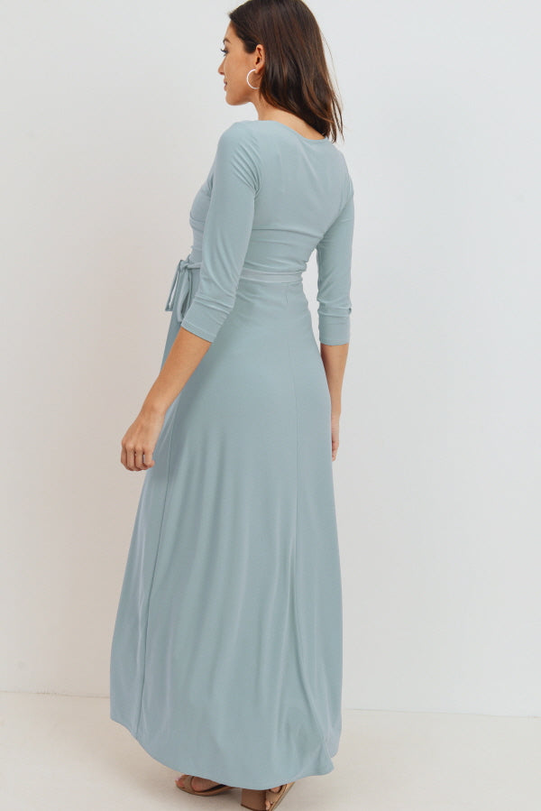 Chambray Tie Front Maternity/Nursing Wrap Maxi Dress