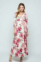 Cream/Pink Floral 3/4 Sleeve Maternity/Nursing maxi Dress