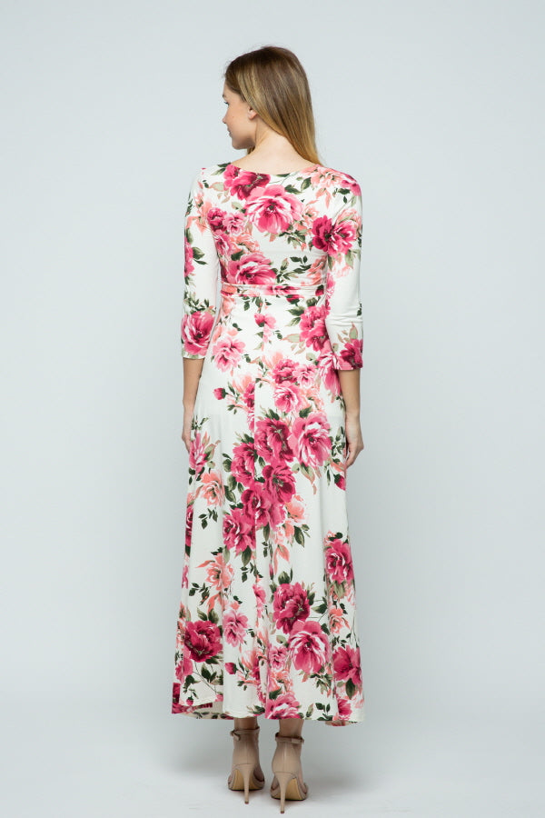 Cream/Pink Floral 3/4 Sleeve Maternity/Nursing maxi Dress