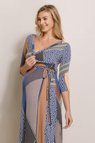 Multi Geo Print Maternity/Nurisng Wrap Maxi Dress