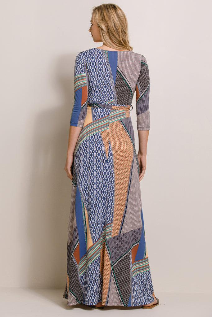 Multi Geo Print Maternity/Nurisng Wrap Maxi Dress