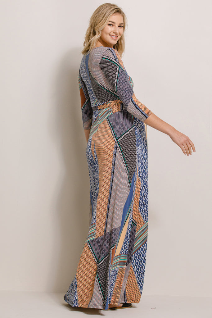 Multi Geo Print Maternity/Nurisng Wrap Maxi Dress