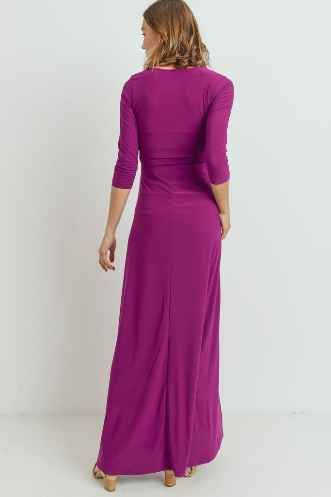 Purple Tie Front Maternity/Nursing Wrap Maxi Dress