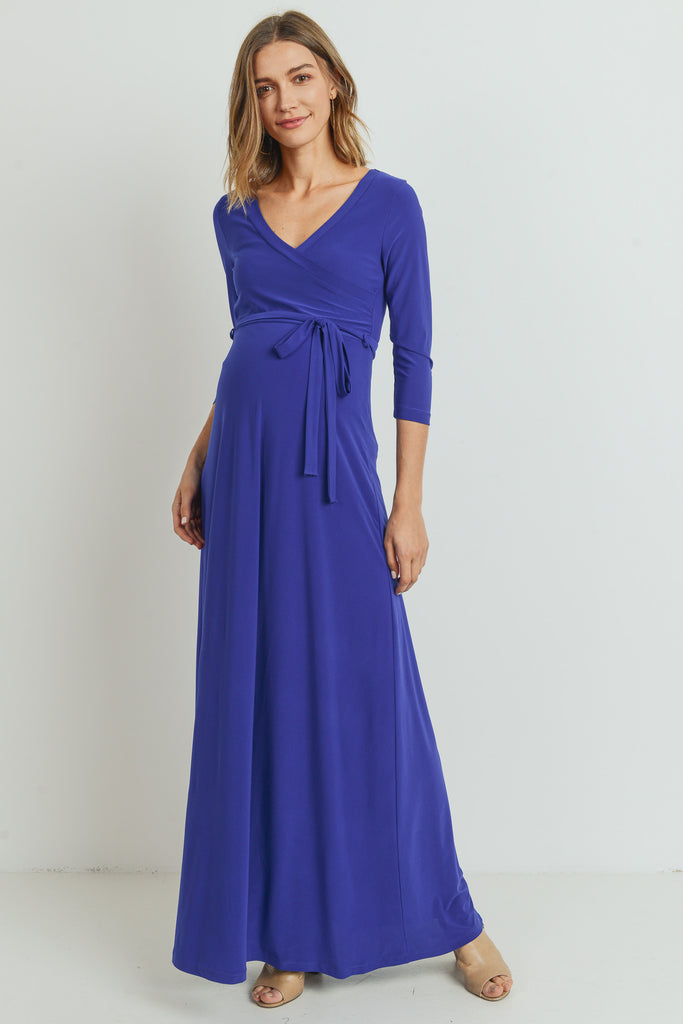 Royal Blue Tie Front Maternity/Nursing Wrap Maxi Dress