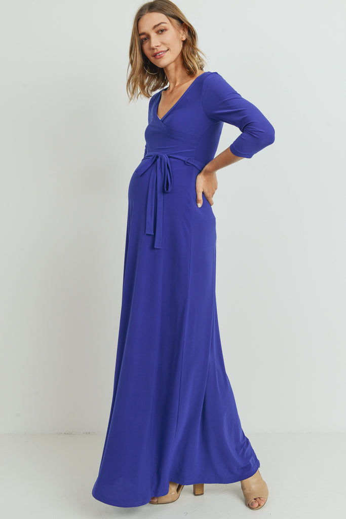 Royal Blue Tie Front Maternity/Nursing Wrap Maxi Dress