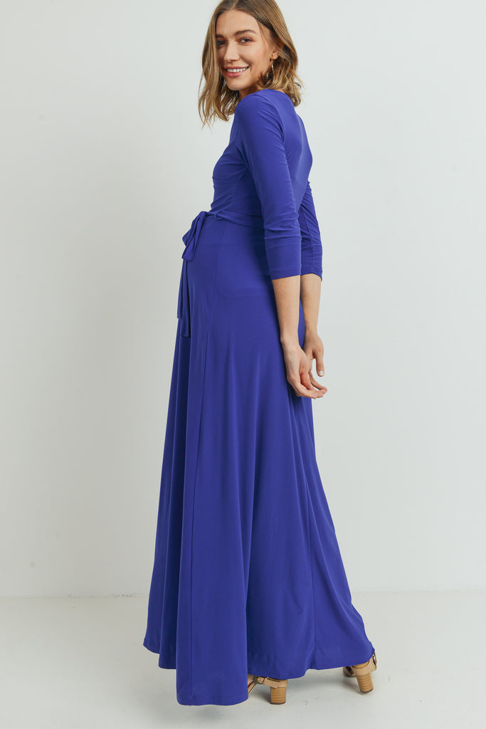 Royal Blue Tie Front Maternity/Nursing Wrap Maxi Dress