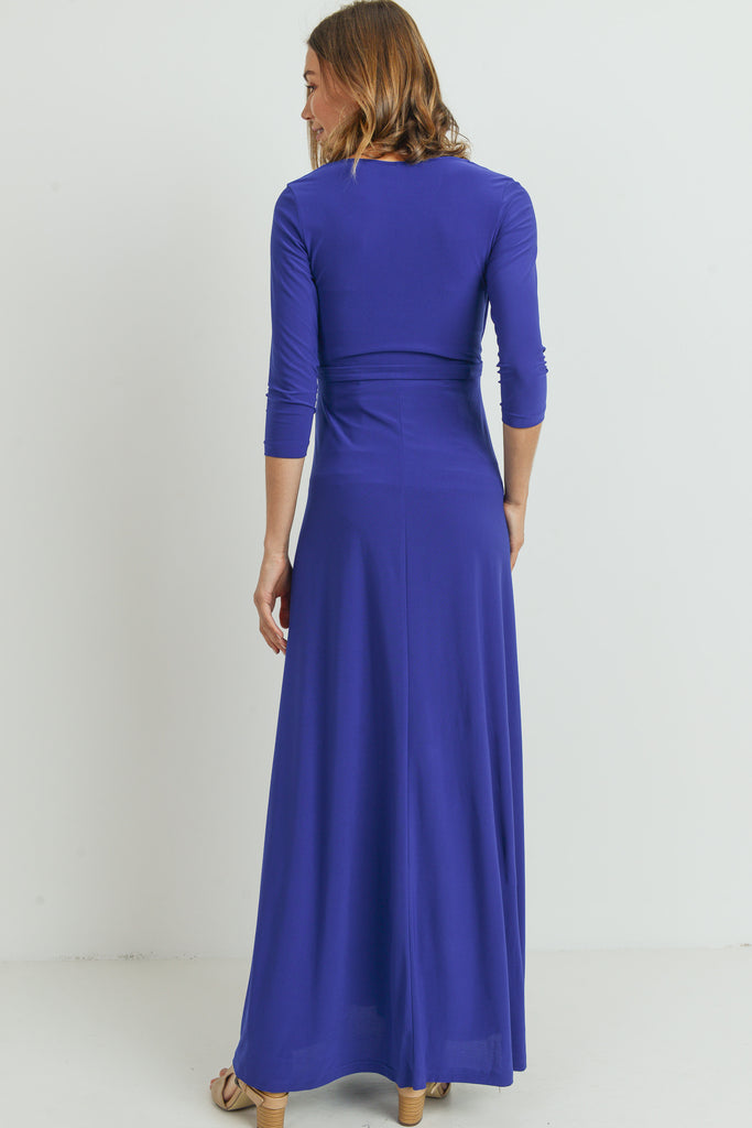 Royal Blue Tie Front Maternity/Nursing Wrap Maxi Dress