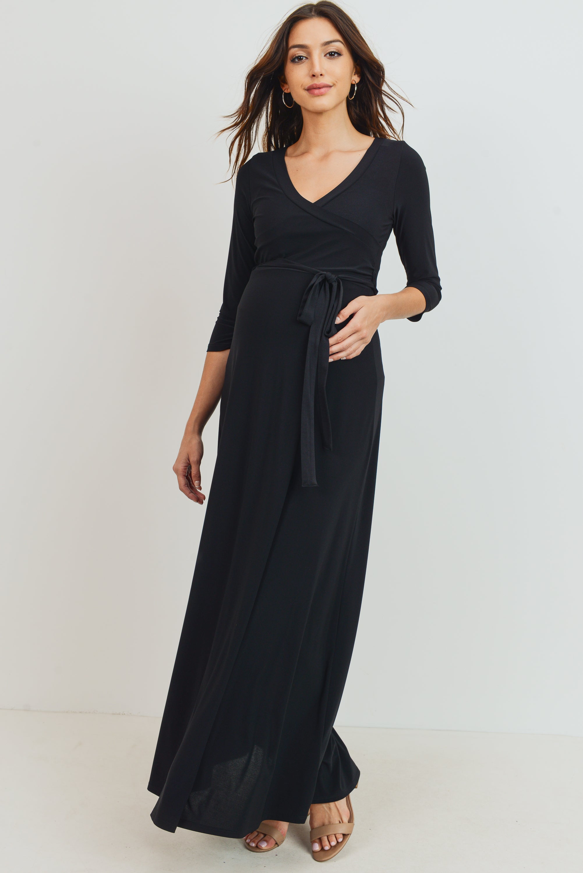 Tie Front Maternity/Nursing Wrap Maxi Dress Purple / X-Large Tie Front Maternity/Nursing Wrap Maxi Dress Purple / X-Large