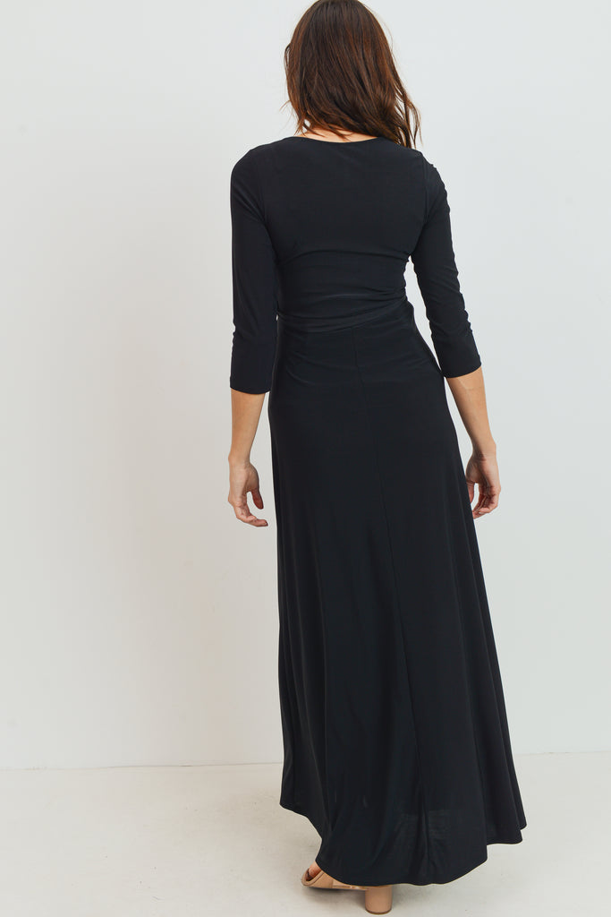 Black Tie Front Maternity/Nursing Wrap Maxi Dress