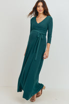 Green Tie Front Maternity/Nursing Wrap Maxi Dress