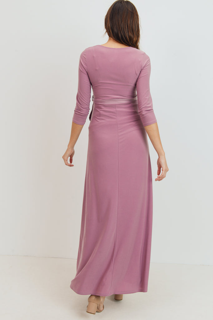 Mauve Tie Front Maternity/Nursing Wrap Maxi Dress