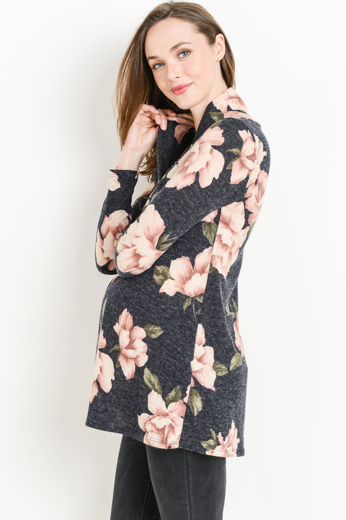 Navy Floral Shawl Collar Maternity Sweater