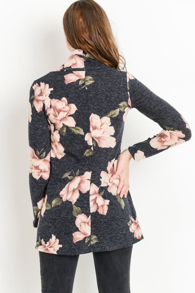 Navy Floral Shawl Collar Maternity Sweater