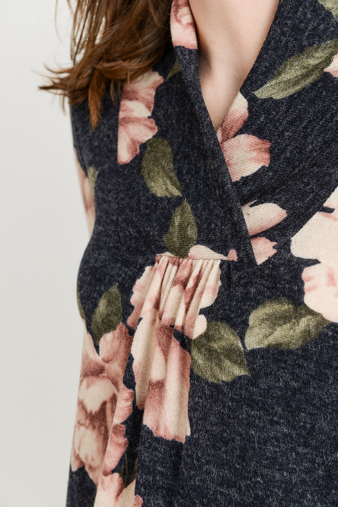 Navy Floral Shawl Collar Maternity Sweater