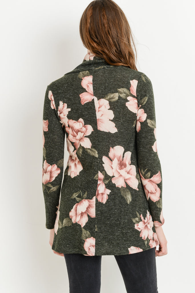 Olive Floral Shawl Collar Maternity Sweater
