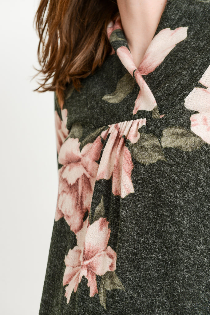 Olive Floral Shawl Collar Maternity Sweater