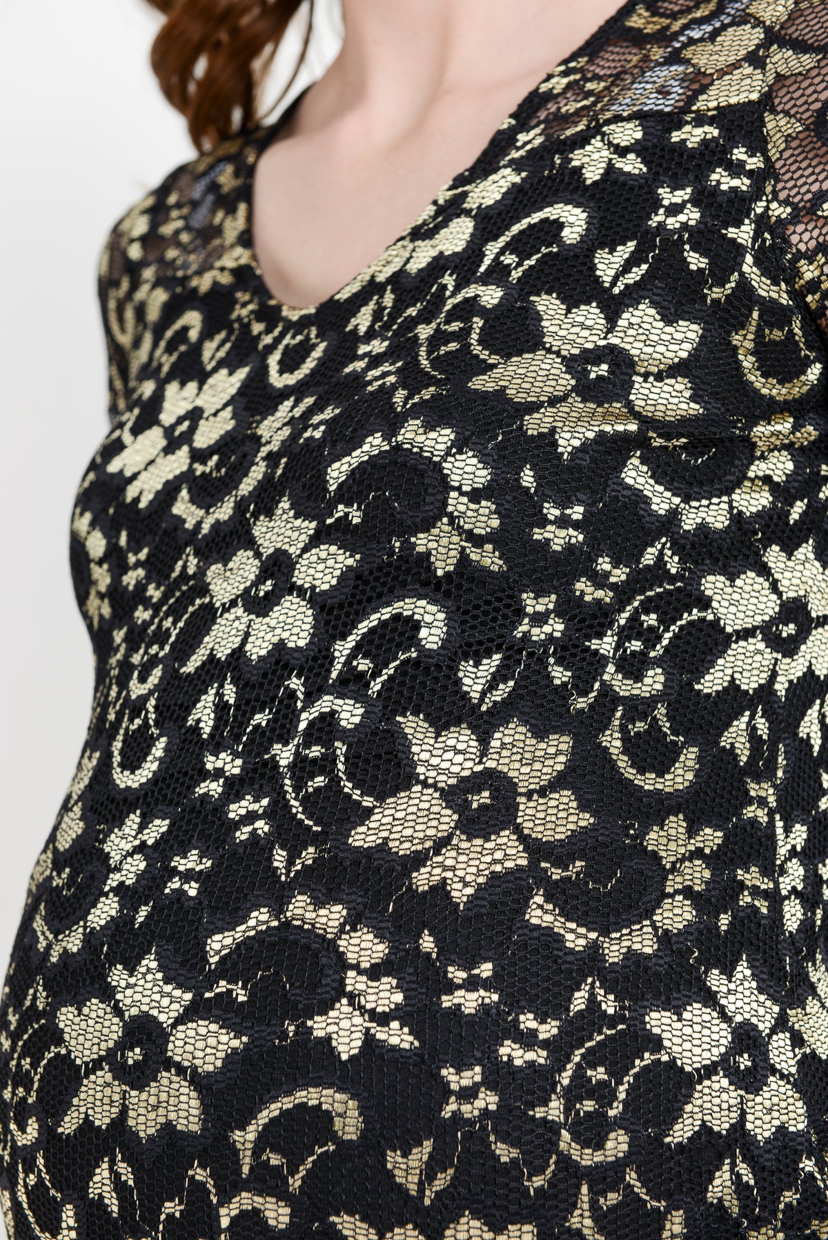 Black/Gold Sakura Lace Bodycon Maternity Dress