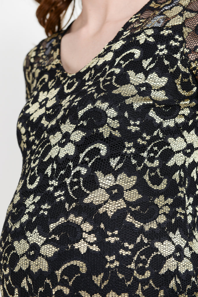 Black/Gold Sakura Lace Bodycon Maternity Dress