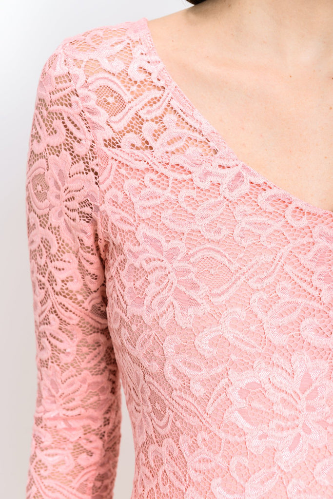 Pink Lace V-Neck Maternity Bodycon Dress