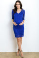 Royal Blue Lace V-Neck Maternity Bodycon Dress