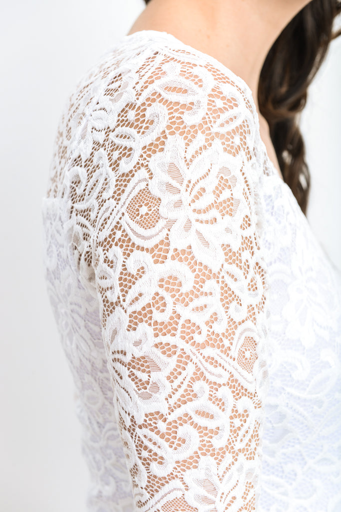 White Lace V-Neck Maternity Bodycon Dress