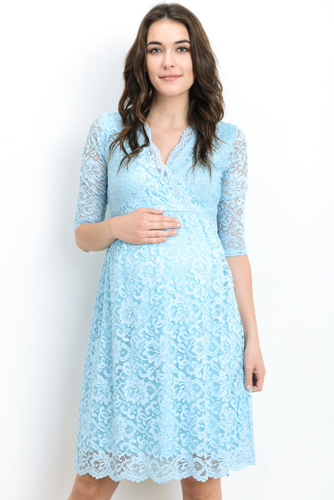 Aqua Floral Maternity/Nursing Wrap-Front Dress