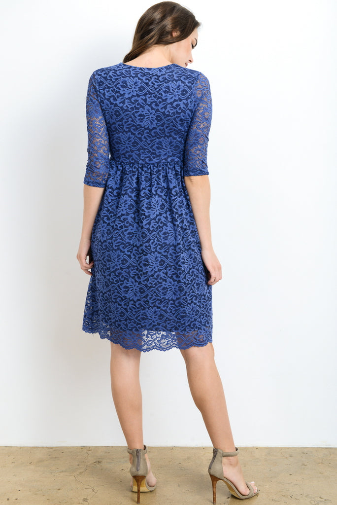 Denim Blue Floral Maternity/Nursing Wrap-Front Dress