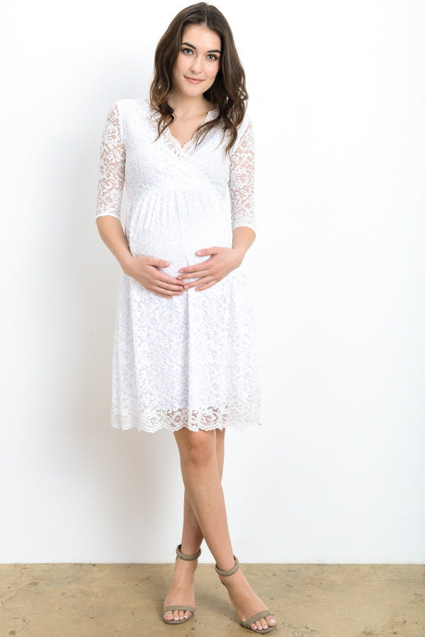 White Floral Maternity/Nursing Wrap-Front Dress