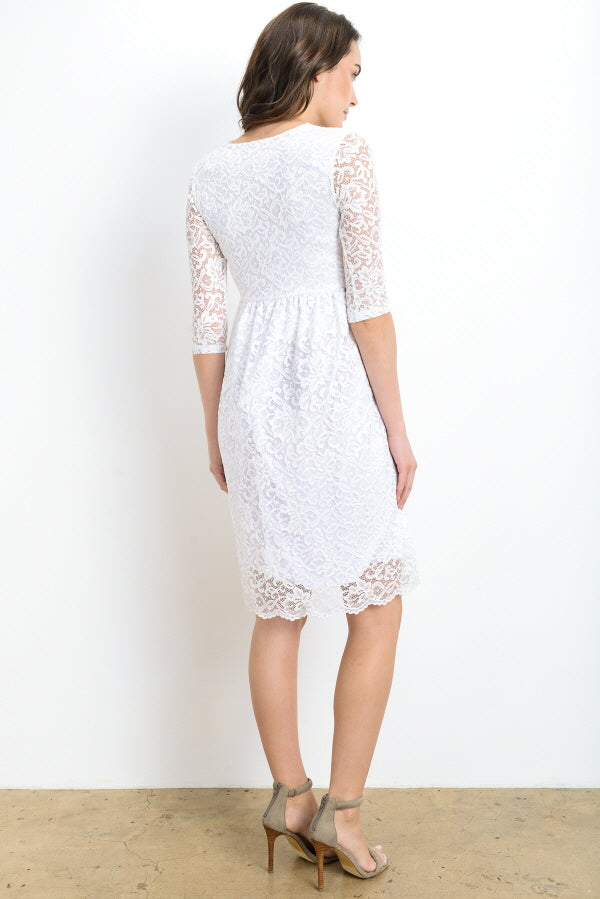 White Floral Maternity/Nursing Wrap-Front Dress