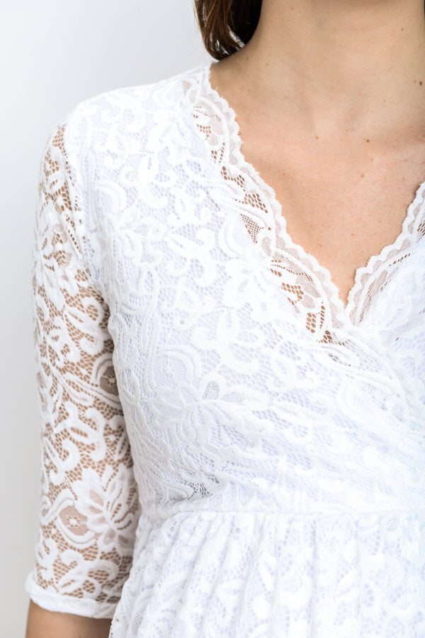 White Floral Maternity/Nursing Wrap-Front Dress