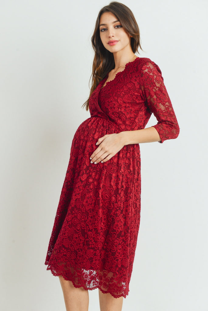 Burgundy Floral Maternity/Nursing Wrap-Front Dress