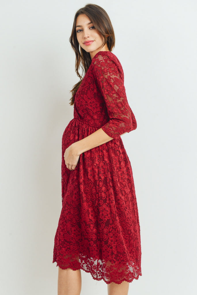 Burgundy Floral Maternity/Nursing Wrap-Front Dress