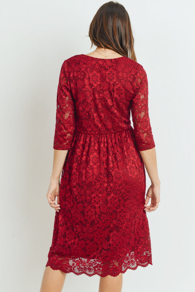 Burgundy Floral Maternity/Nursing Wrap-Front Dress