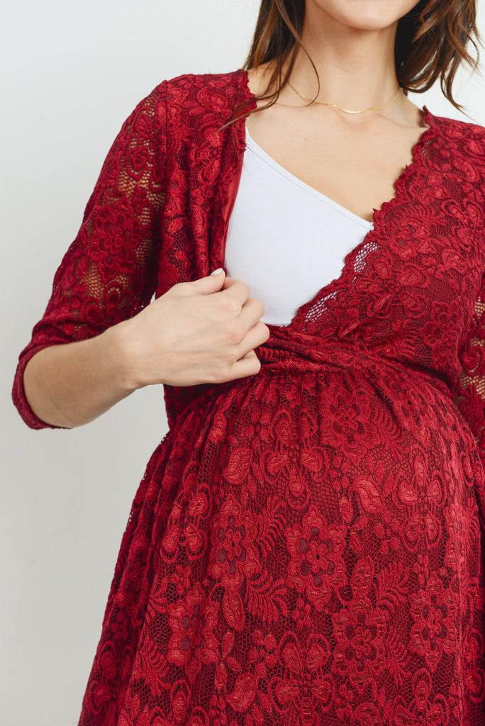 Burgundy Floral Maternity/Nursing Wrap-Front Dress