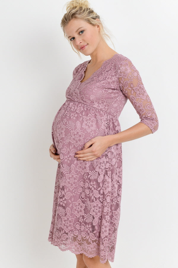 Dark Mauve Floral Maternity/Nursing Wrap-Front Dress