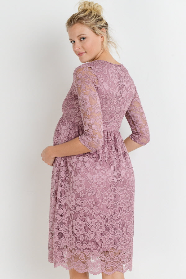 Dark Mauve Floral Maternity/Nursing Wrap-Front Dress