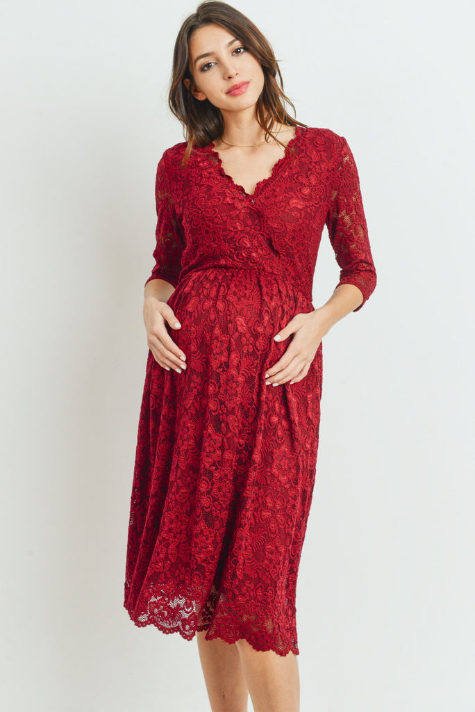 Burgundy Floral Maternity/Nursing Wrap-Front Dress