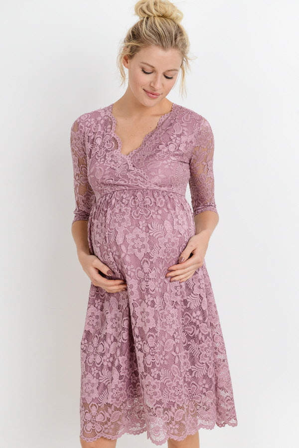 Dark Mauve Floral Maternity/Nursing Wrap-Front Dress