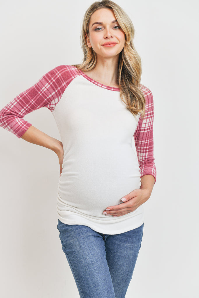 Burgundy Sweater Knit 3/4 Sleeve Maternity Raglan Shirts