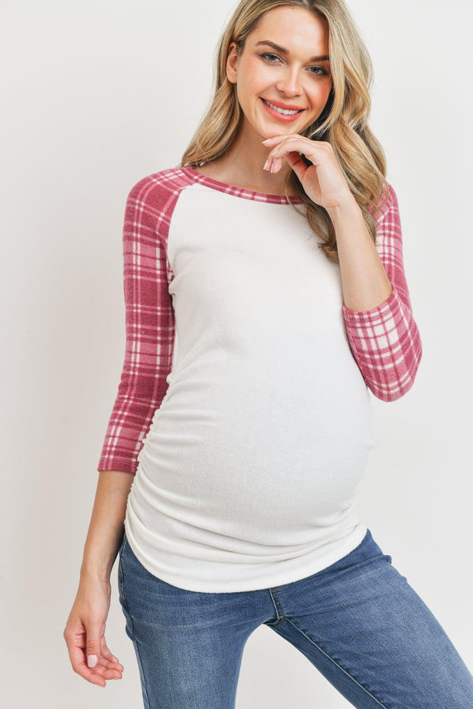 Burgundy Sweater Knit 3/4 Sleeve Maternity Raglan Shirts