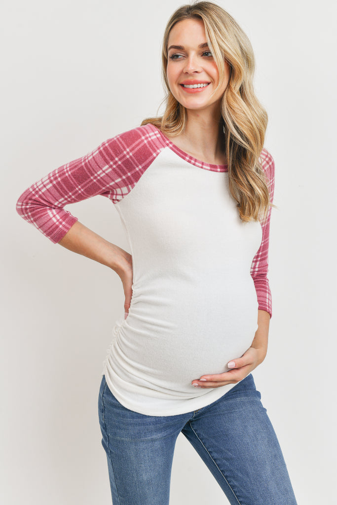 Burgundy Sweater Knit 3/4 Sleeve Maternity Raglan Shirts