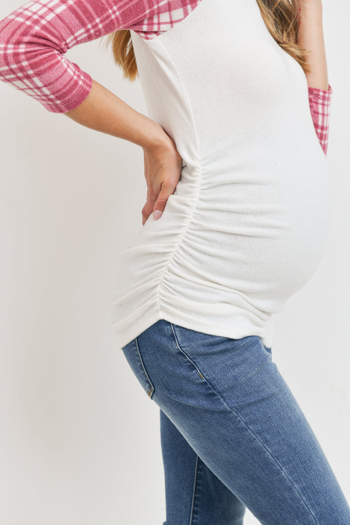 Burgundy Sweater Knit 3/4 Sleeve Maternity Raglan Shirts