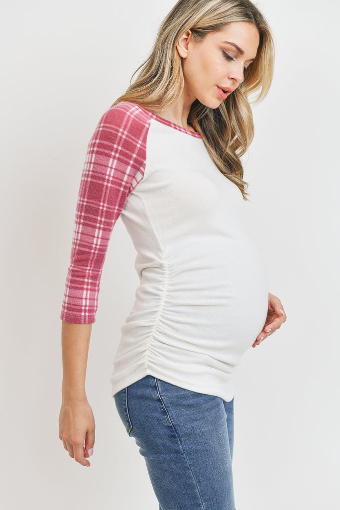 Burgundy Sweater Knit 3/4 Sleeve Maternity Raglan Shirts