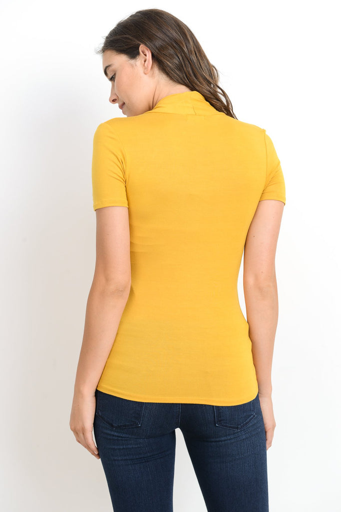 Mustard Solid Short Sleeve Maternity & Nursing Surplice Top