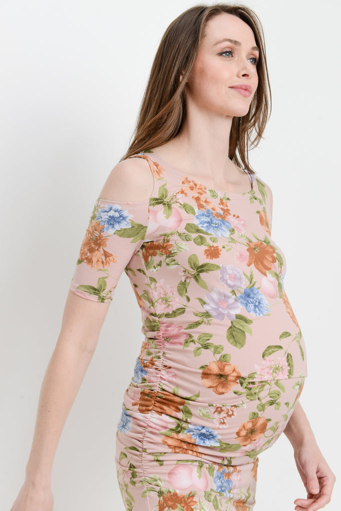 Blush Cold Shoulder Bodycon Maternity Dress