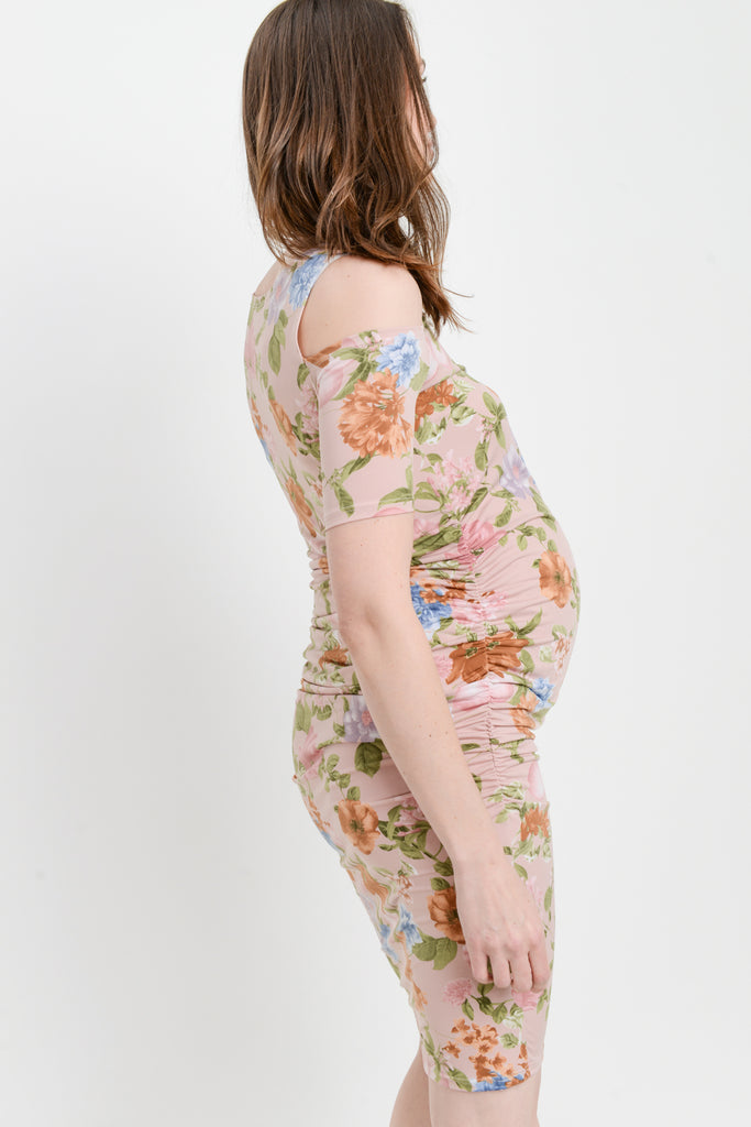 Blush Cold Shoulder Bodycon Maternity Dress