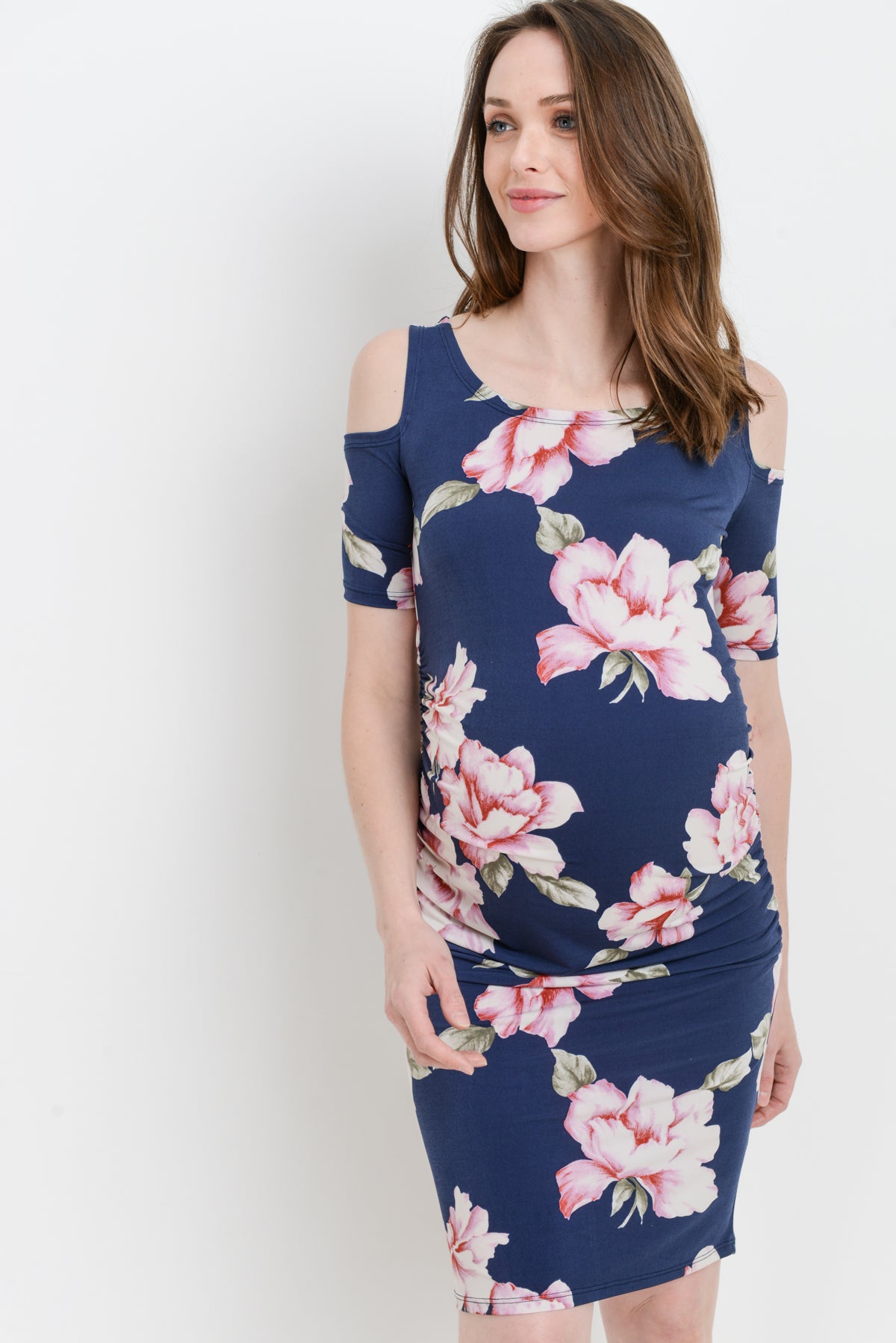 Cold Shoulder Bodycon Maternity Dress NAVY / MEDIUM