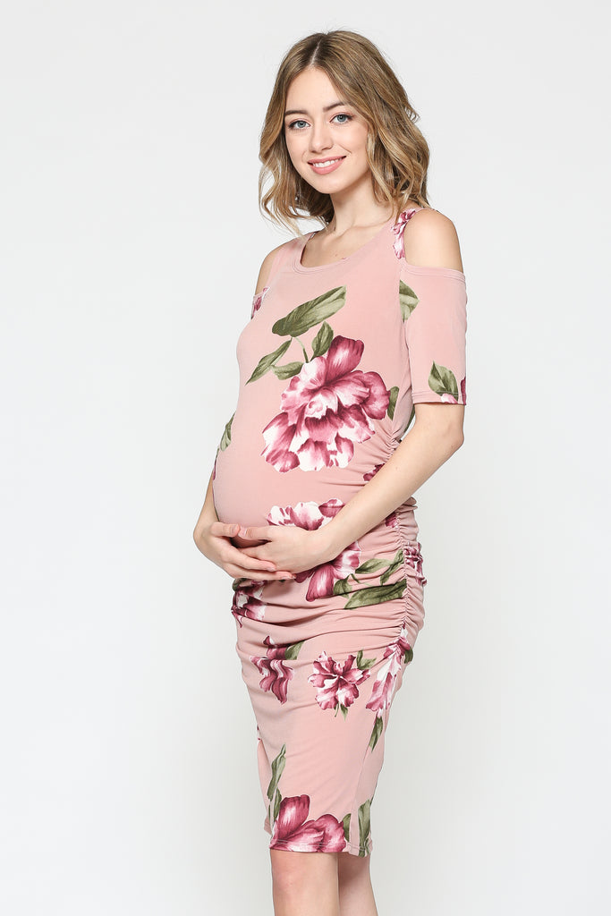 Mauve Cold Shoulder Bodycon Maternity Dress