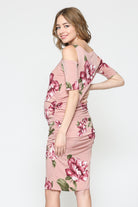 Mauve Cold Shoulder Bodycon Maternity Dress