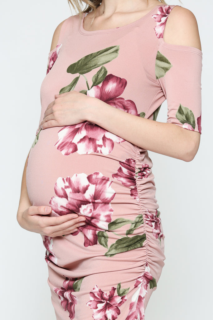 Mauve Cold Shoulder Bodycon Maternity Dress